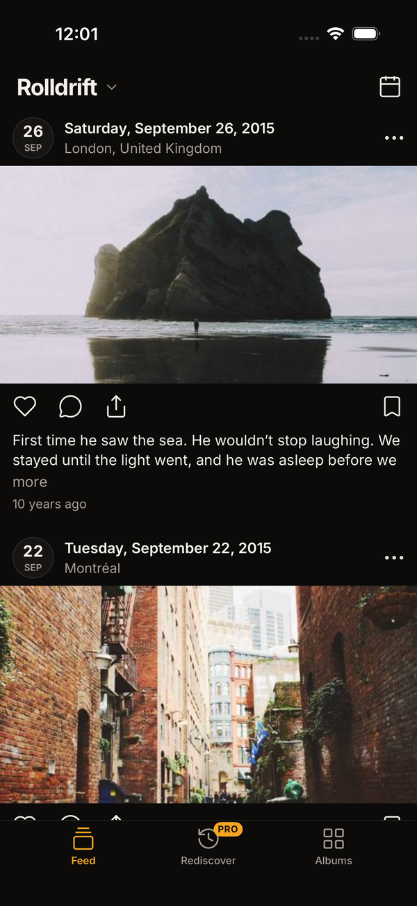 A carousel of five photos taken together, with a note under it