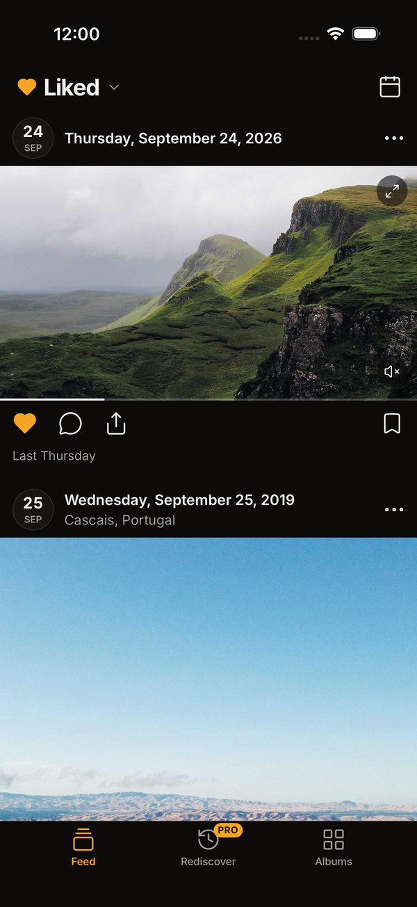 The Liked feed: every hearted post, which are also Favorites in Apple Photos